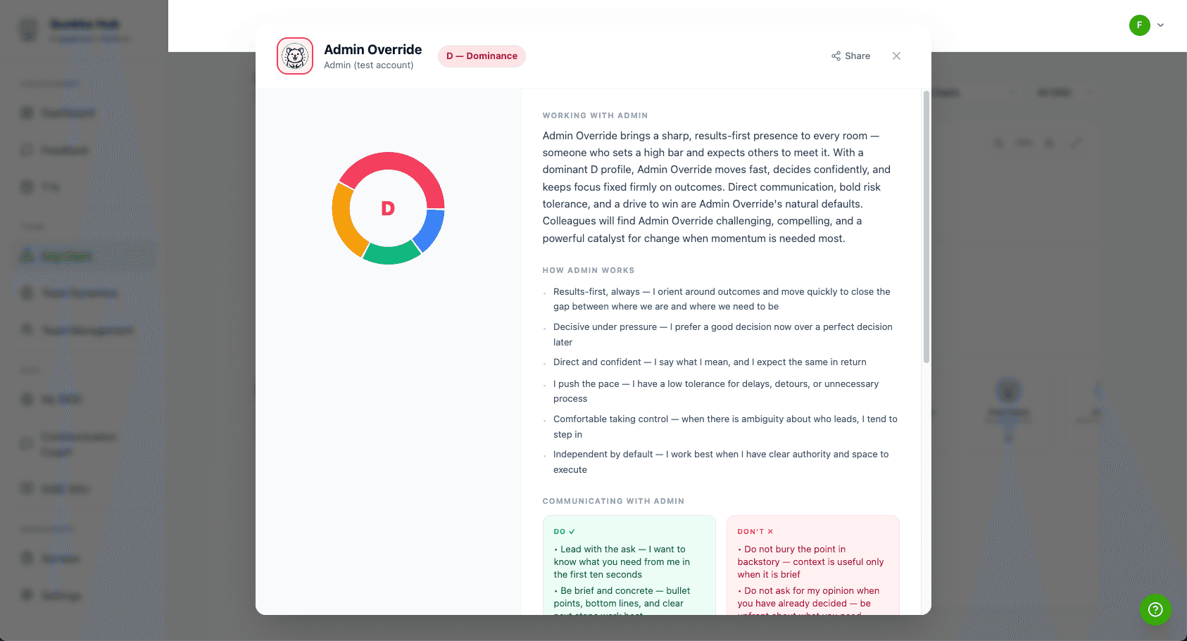 Quokka Hub DISC profile one-pager with how-they-work guidance and a Do and Don't column for managers
